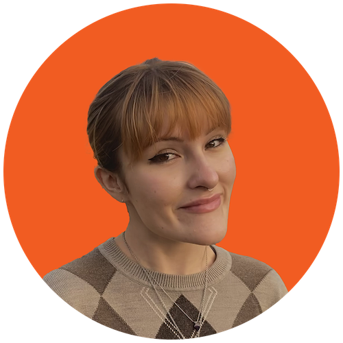 Kira Kammerer on an orange circular background